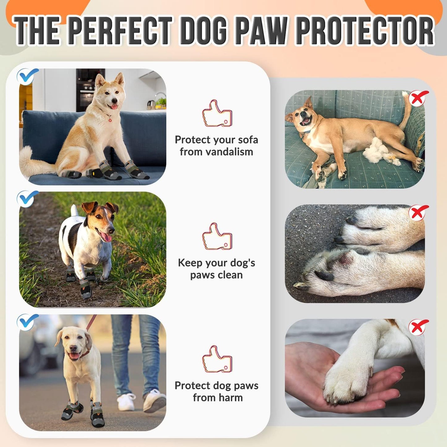 Eyein Dog Boots Paw Protector, Breathable Dog Boots for Injured Paws Waterproof, Dual Adjustable Washable Non-Slip Shoes for Walking, Reflective Dog Shoes for Small Medium Large(2pcs)