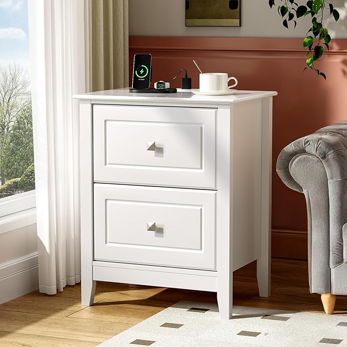 VINGLI 18.9" W White Nightstand Set of 2