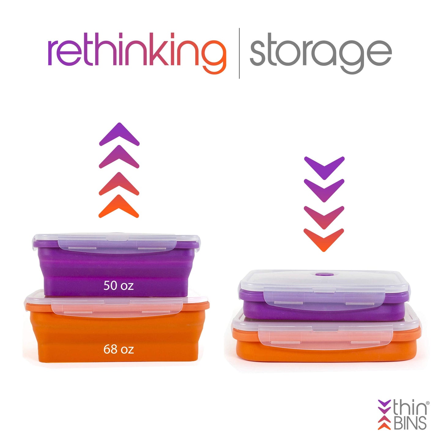 Thin Bins Collapsible Containers Set of 4 Round Silicone Food Storage Containers BPA Free, Microwave, Dishwasher and Freezer Safe - No more cluttered container cabinet! SC-149A