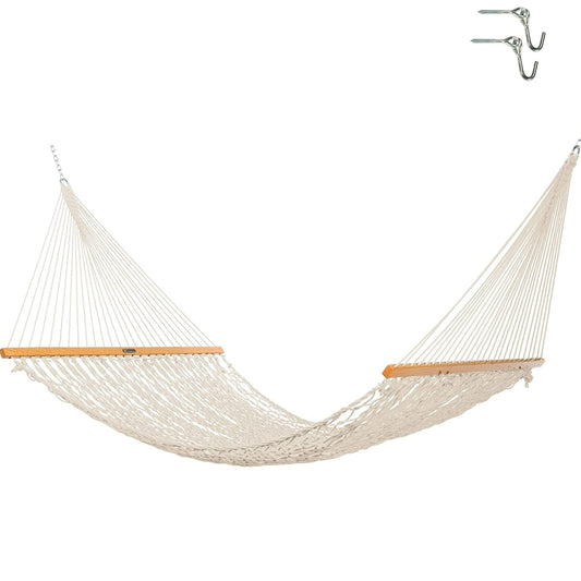 Original Pawleys Island Deluxe Oatmeal DuraCord Rope Hammock – 13 ft. x 65 in, 2-Person, 450 lb Capacity, Oak Spreader Bar, Zinc-Plated Hardware, Handcrafted in the USA