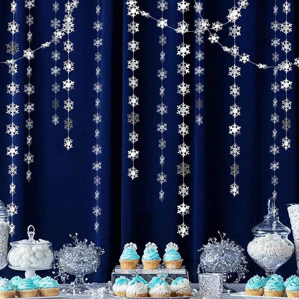 Cheerland Clearance Silver Snowflakes Decorations Garland for Winter Hanging Decoration Winter Wonderland Christmas Onederland Office Dorm Holiday Bridal Shower Ceiling Decor Xmas Backdrop Baby Shower