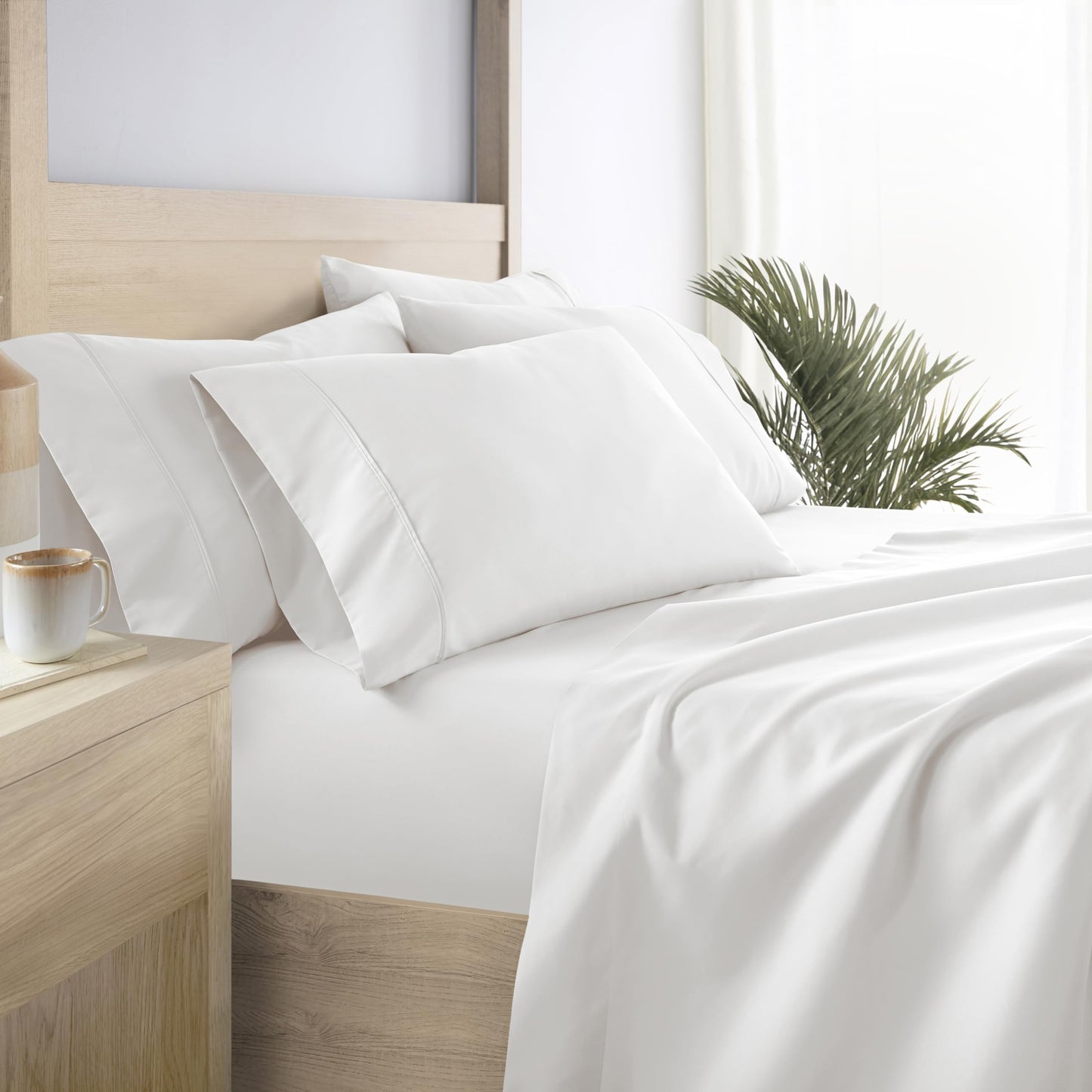 Linen Market Brushed Microfiber Full Sheet Set 4 Piece – Oeko-TEX Certified Ultra Soft & Wrinkle-Free - 16" Deep Pocket Sheets - Easy Care Full Size - White