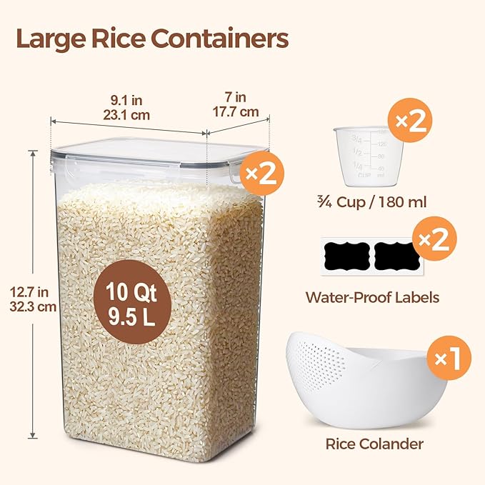 ComSaf Rice Container Set of 2, Large Airtight Food Storage Containers