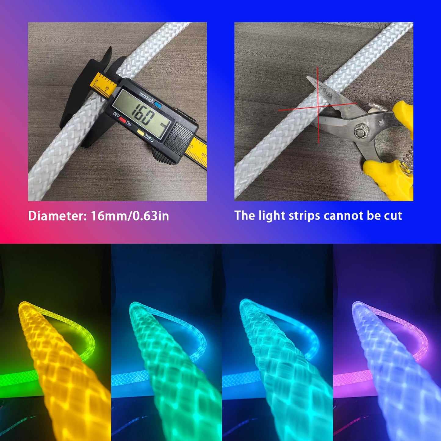 360 Degree Illuminated LED Neon Woven Light Strip, 16.4FT, 5V USB Music Synchronization APP Control for Game Room, Festival, Camping, Bedroom Decoration (9.84FT（LED Neon Woven Light Strip)