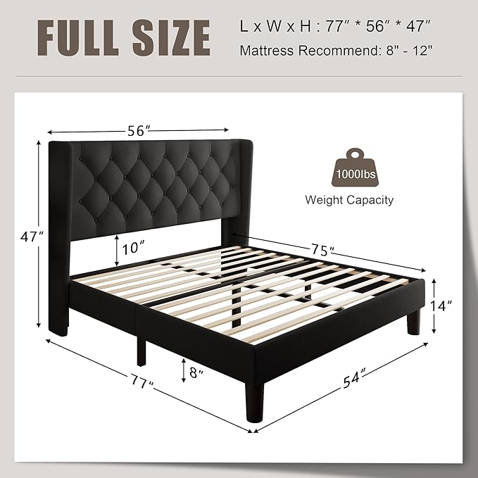 Einhomn Black Platform Bed Frame Full Size