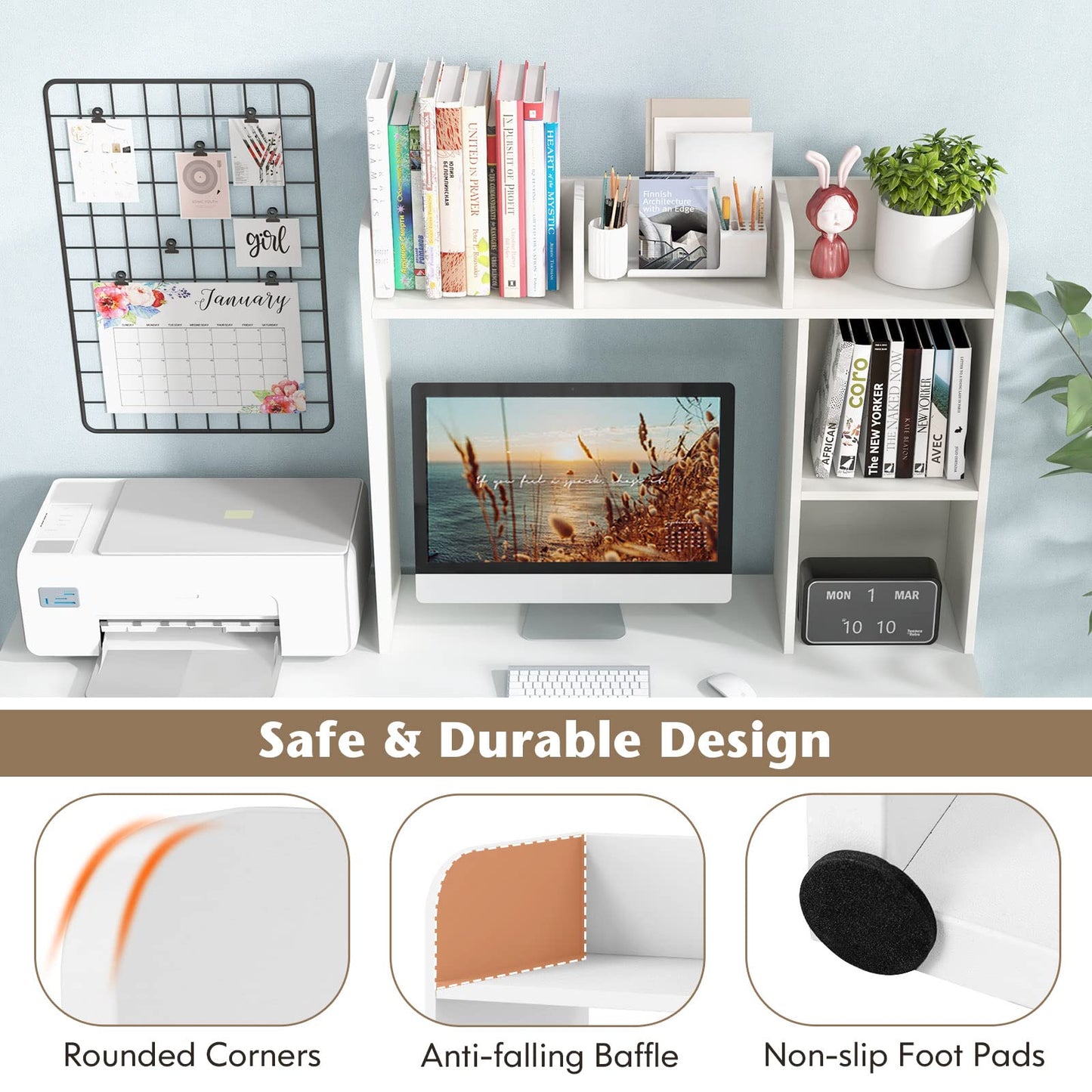 Tangkula Desktop Bookshelf, Countertop Storage Hutch with 5 Shelves for Computer Desk, Desk 3-Tier Display Rack, Multipurpose Wood Desktop Hutch Storage Organizer for Dorm Office Home