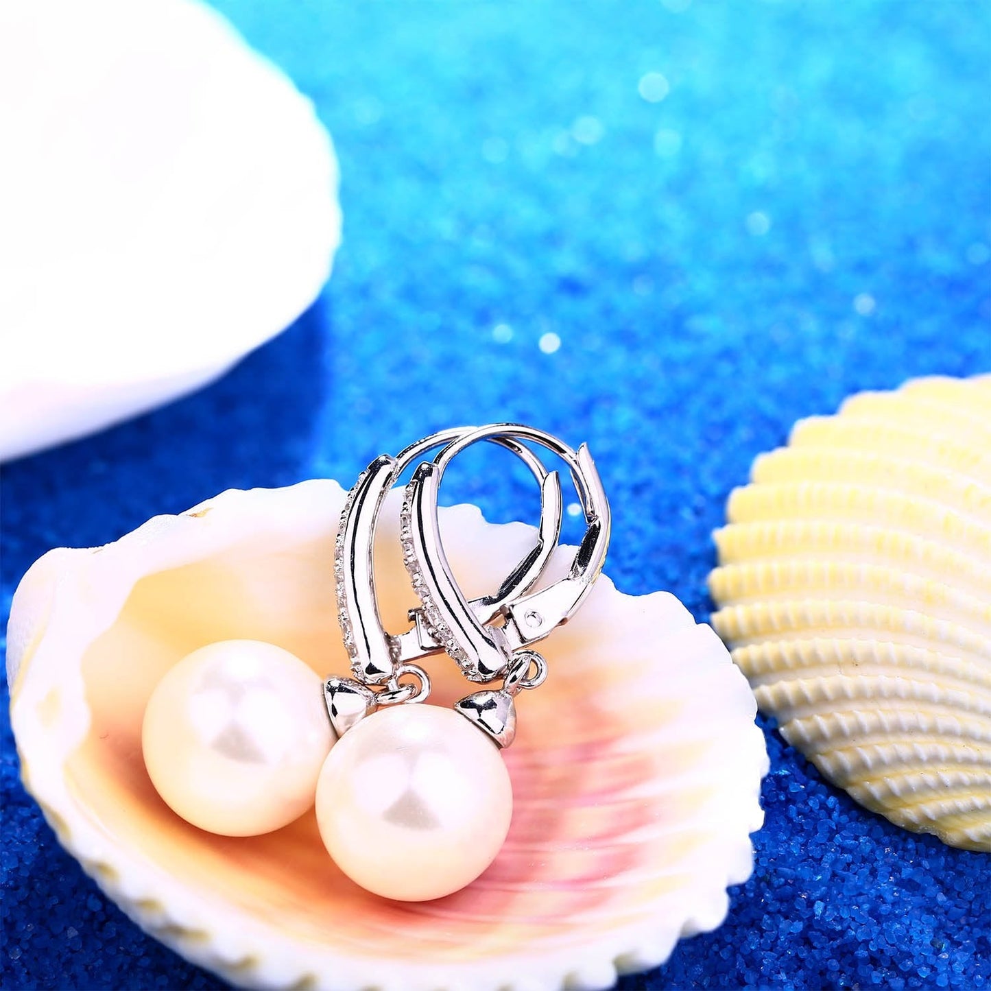 925 Sterling Silver Round 10MM Pearl Earrings Drop & Dangle Leverback Earrings,Jewelry for Women
