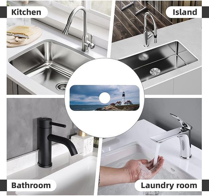 Kitchen Sink Splash Guard Faucet Mat Lighthouse Beach Sky 15"x5.5", Diatom Mat