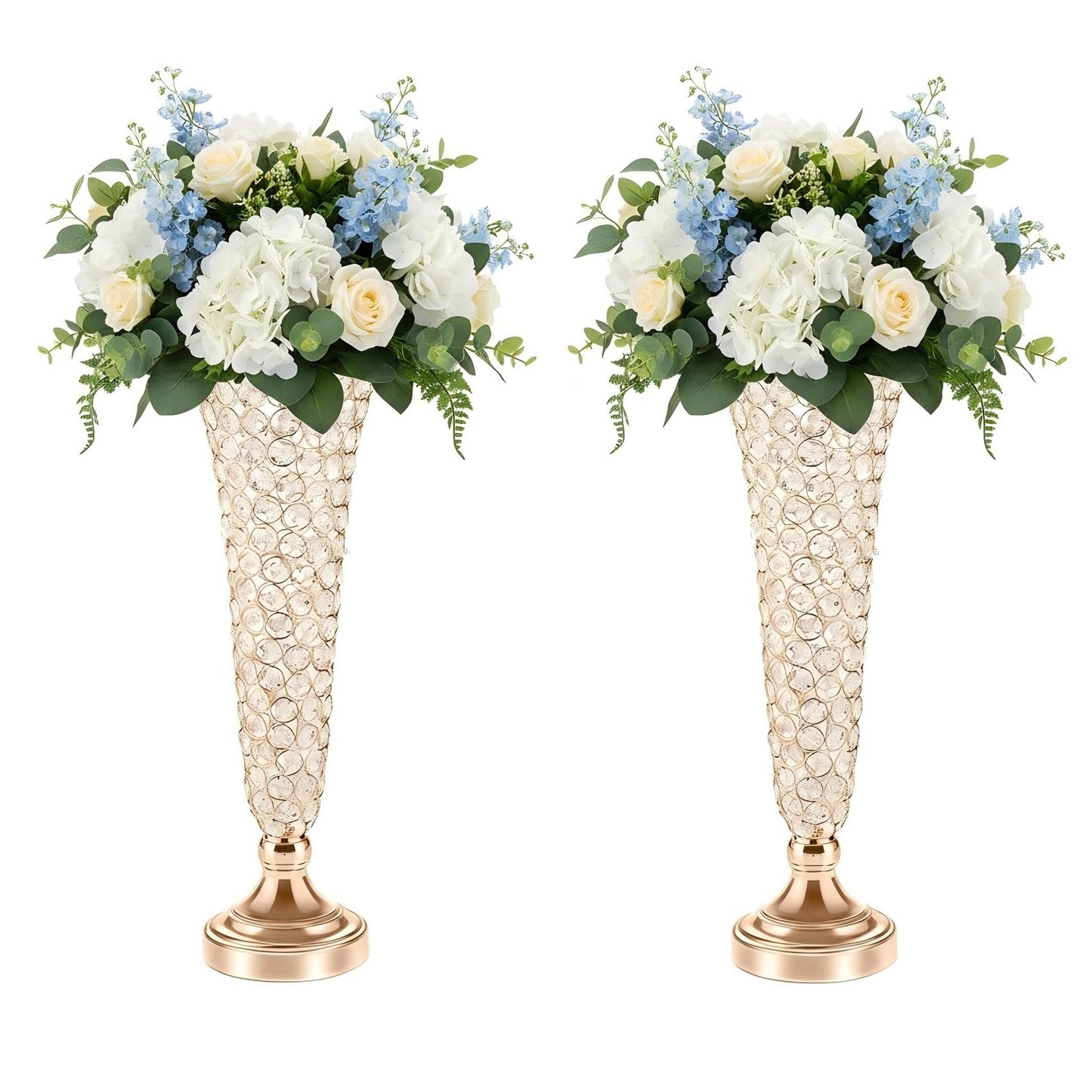 20in Vases for Flowers - Crystal Trumpet Floral Vase, 2Pcs Crystal Vases for Table Centerpieces, Flower Stand for Wedding Party Anniversary Birthday Home Decoration