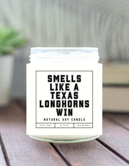 Smells Like a Texas-Longhorns Win Sports Candle - Scented Soy Wax Candle (8.0 oz) 50-60 Hour Burn Time, Cotton Wick, Frosted White Glass Jar, (Vanilla)