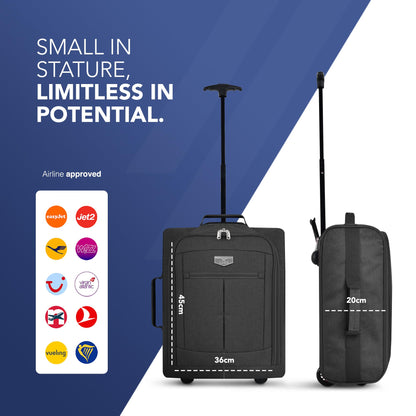 LUGG Cabin Size Lightweight Luggage - Durable 600D Polyester Snowflake Push Up Trolley - Solid Wheels - Easyjet, Ryanair, British Airways - Airway Locker (45x36x20cm)