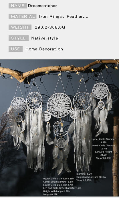 5 Pack Moon Phase Dreamcatcher Set Boho Wall Decor for Witchy Gifts,Macrame Decor with Feathers Hanging for Home, Bedroom, Living Room (Camel)