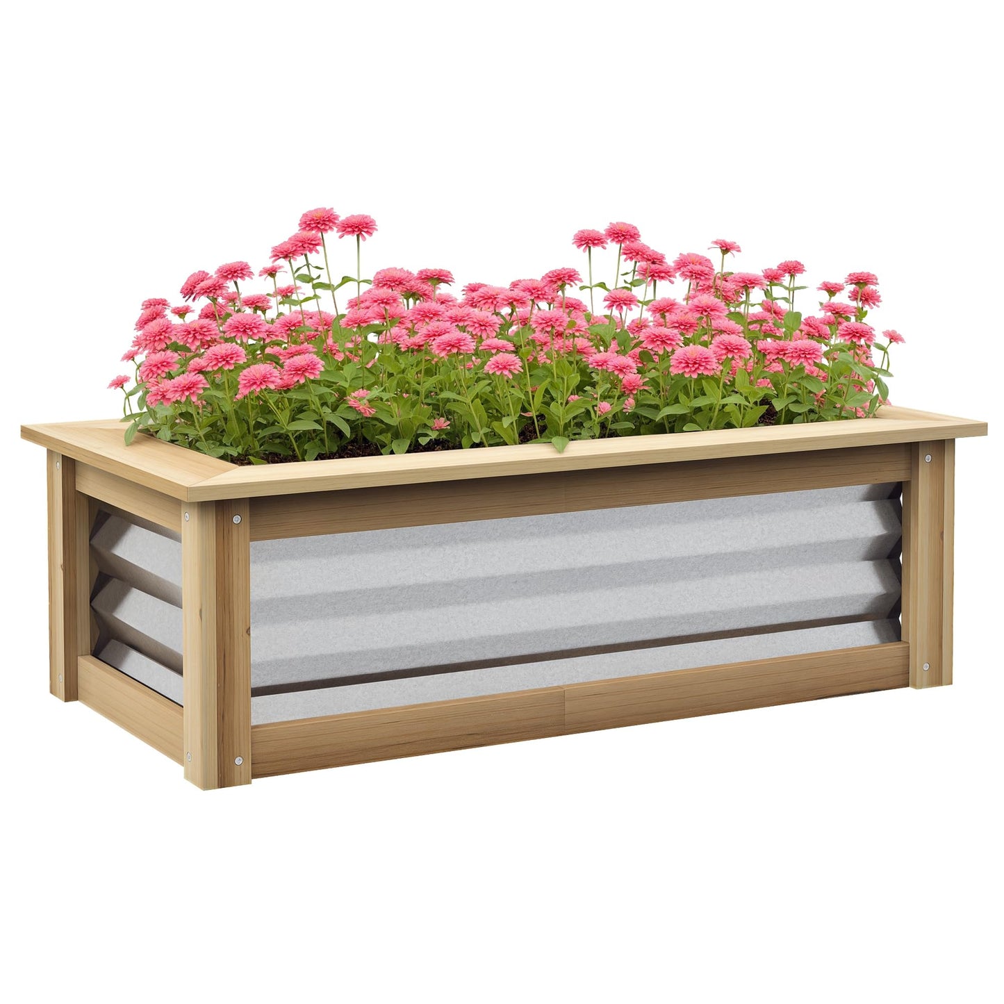 Outsunny Raised Garden Bed, Outdoor Planter Box, Galvanized Metal Reinforced with Wood, Stock Tank for Growing Flowers, Herbs and Vegetables