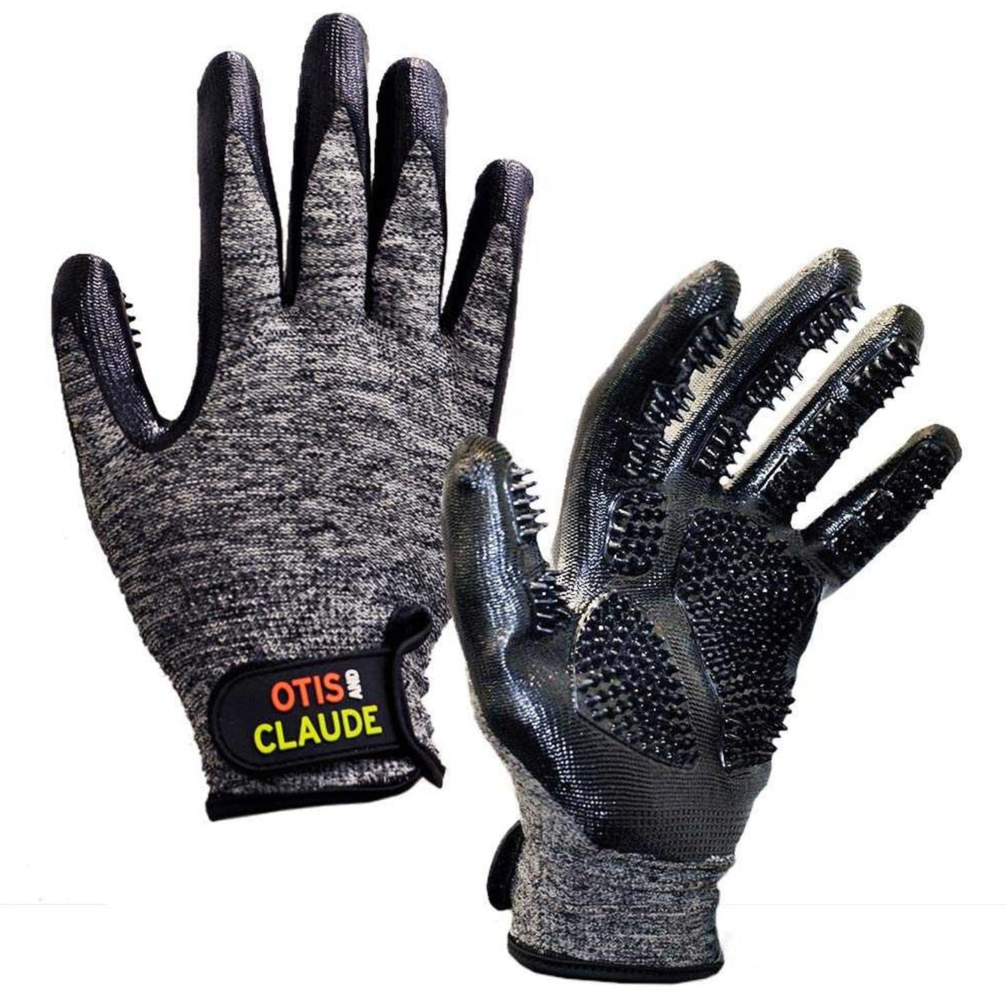 Otis and Claude Pet Grooming Gloves with Adjustable Strap - Gentle and Comfortable Hair Remover, Bathing, Massage, Brush - Left & Right - for Cats, Dogs & Horses