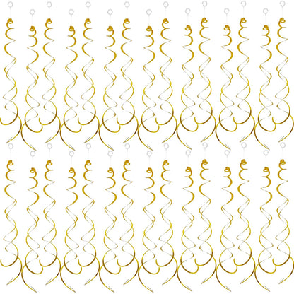 30 Pieces Hanging Swirl Party Decorations Foil Decorations Ceiling Swirl Spiral Hanging Plastic Streamer for Ceiling Birthday Graduation Wedding Celebration Baby Shower Party Supply (Gold)
