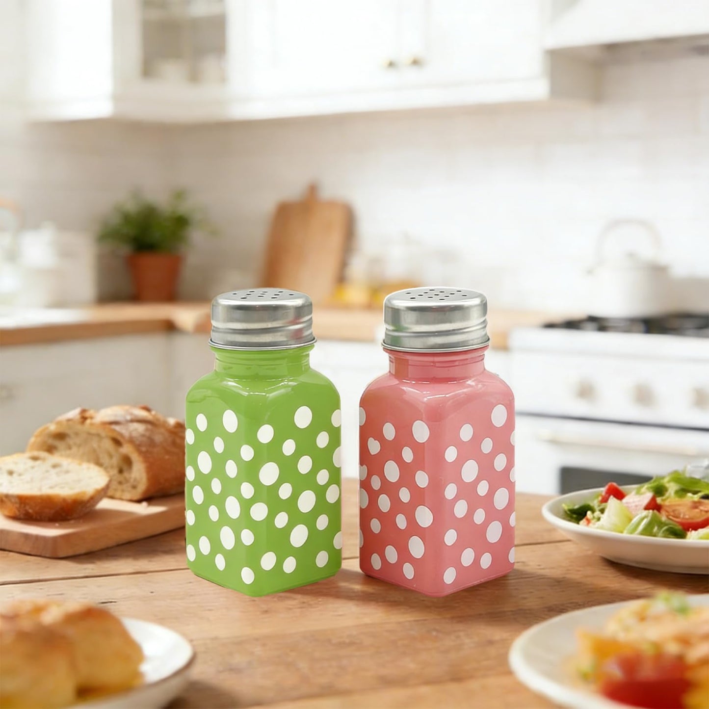 2 Pieces Easter Salt Pepper Shakers Polka Dot Egg Pink and Green Ceramic Salt and Pepper Shaker Set for Stove Top Easter Home Kitchen Decor(Pink and green egg)