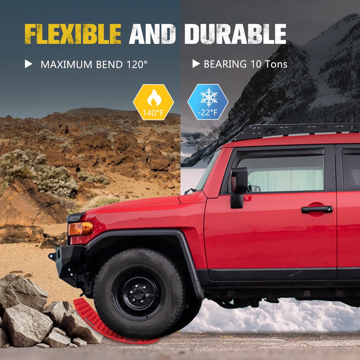 BUNKER INDUST Gen 7th Traction Boards with Mounting Kit, Pair Offroad Recovery Tracks with Jack Base for 4X4 Jeep Truck Tire Traction-Sand,Mud, Snow Ramps (Red)