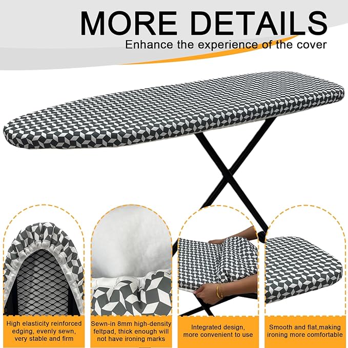 Ironing Board Cover and Pad, Sewn-in Thick Feltpads, Elastic Edge, Fits