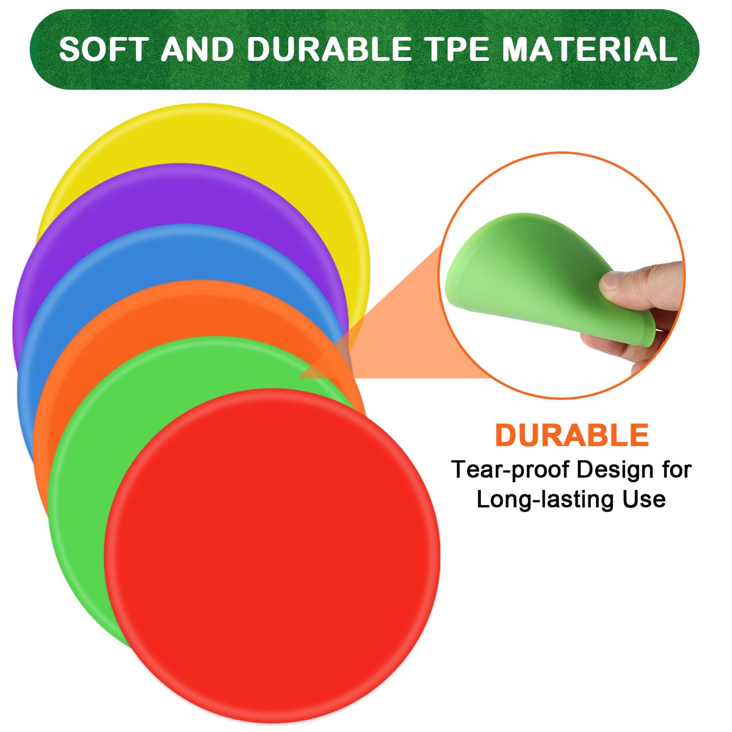 TuXHui Poly Spots Spot Markers for Gym Floor 4.72inch 24 Pcs Non-Slip Rubber Floor Dots Round Agility Markers Flat Cones for Sports Soccer Basketball PE Training, Dance, Classroom