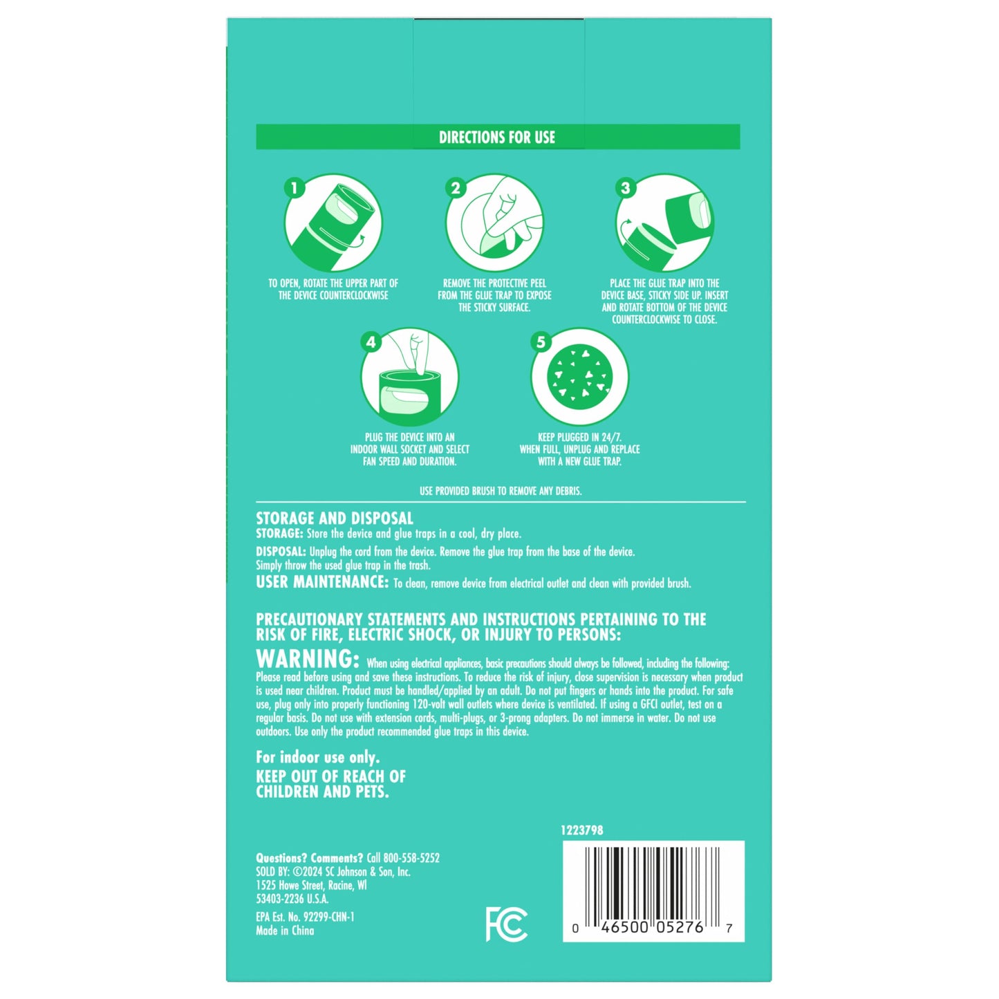 STEM Flying Insect Fan Trap for Indoor Bug Control, Attracts Mosquitoes, Fruit Flies, and House Flies, Plug-in Fan with UV Light, Starter Kit Includes 1 Device and 5 Glue Traps