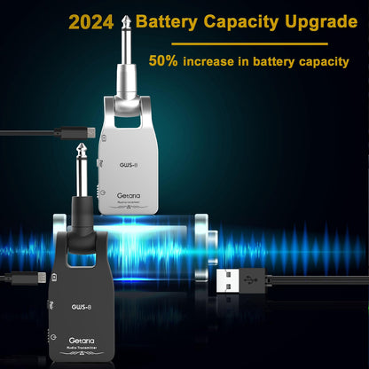 Getaria Upgrade 2.4GHZ Wireless Guitar System Built-in Rechargeable Lithium Battery Wireless Guitar Transmitter Receiver for Electric Guitar Bass