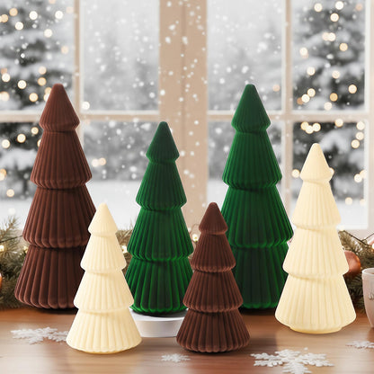 Thyle 6 Piece Brown Christmas Ornaments Velvet Christmas Tree, Cone-Shaped Indoor Xmas Decoration Centerpieces for Table Shelves, Living Room Home, Cabinet Mantel Decorations