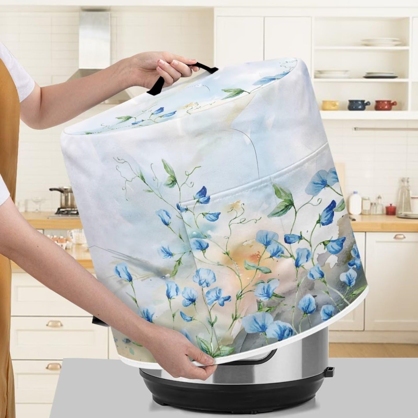 Tutolipy Floral Print Pressure Cooker Dust Cover Compatible with 6 Quart, Durable Dust Cover with Pocket