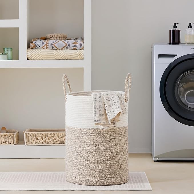 VIPOSCO Large Laundry Hamper, Tall Woven Rope Storage Basket