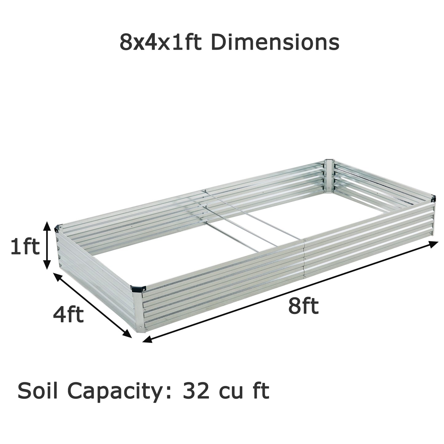 Foxlang 8x4x1ft(2 PCS) Galvanized Raised Garden Bed,Outdoor Planter Box Metal Patio Kit Planting Bed for Vegetables Flowers Herb,Silver