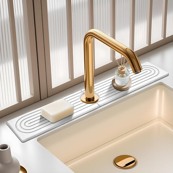 White 23.6" Rectangle Diatomite Stone Faucet Mat