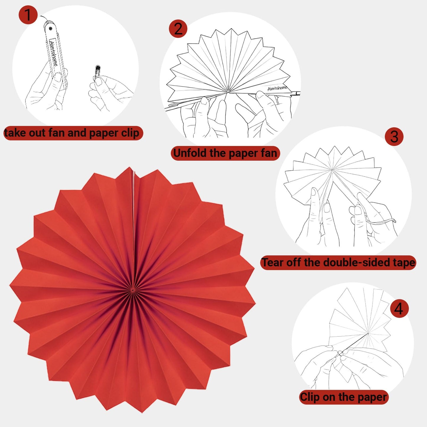AimtoHome Paper Round Fan Party Decorations, Red White Navy Hanging Fans for Anniversary, Sports,Birthday Party, Baby Shower, Graduation Events,Set of 12(8",10",12",14")