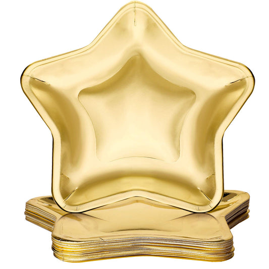 30 Pieces Thick Star Shaped Paper Plates Disposable Party Plate Pentagram Dinnerware Decorations for Graduation Independence Day Wedding Birthday Baby Shower, 9.45 Inch(Gold,30 Pieces)