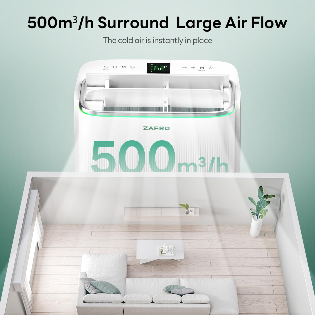ZAFRO Smart Inverter Portable Air Conditioners, 16000 BTU (12000 BTU SACC) Dual Hose Portable AC Unit with Energy Saving/Ultra Quiet(42dB)/Drainage-free Cooling/APP/Remote for Multi-Scenario Use