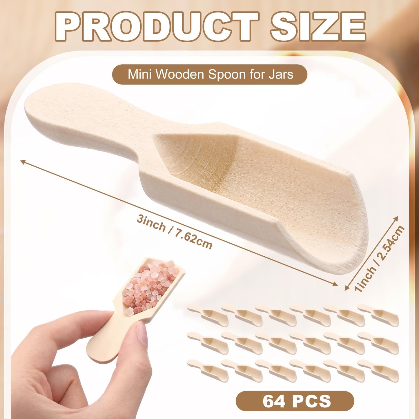 Yiyiring 64 Pcs Mini Wooden Scoop Bulk, 3 Inch Small Wooden Spoon, Mini Bath Salt Scoops Disposable Small Spice Spoons for Jars Sugar Scrubs Spices Bath Salts Tea Coffee Cooking
