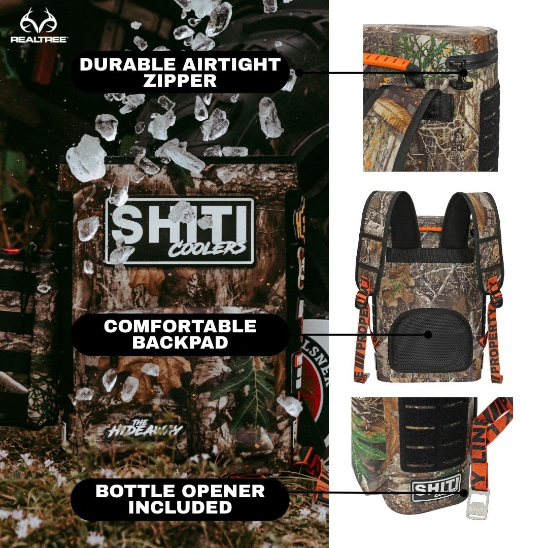 SHITI Coolers Cooler Backpack for Camping, Travel, Beach, Soft Lunch Box for Food, Drinks & Ice, Portable, Waterproof 24 Hr Insulated Bag with Shoulder Straps, Customizable, the Hideaway, 15 Cans