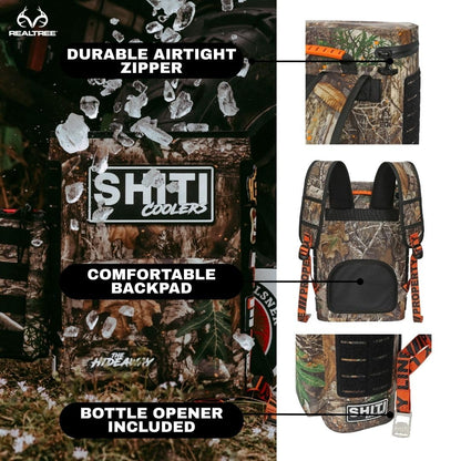 SHITI Coolers Cooler Backpack for Camping, Travel, Beach, Soft Lunch Box for Food, Drinks & Ice, Portable, Waterproof 24 Hr Insulated Bag with Shoulder Straps, Customizable, the Hideaway, 15 Cans