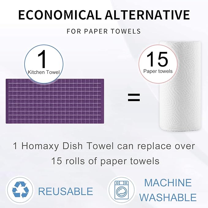Homaxy 100% Cotton Terry Kitchen Towels, Checkered Designed, Soft and Super