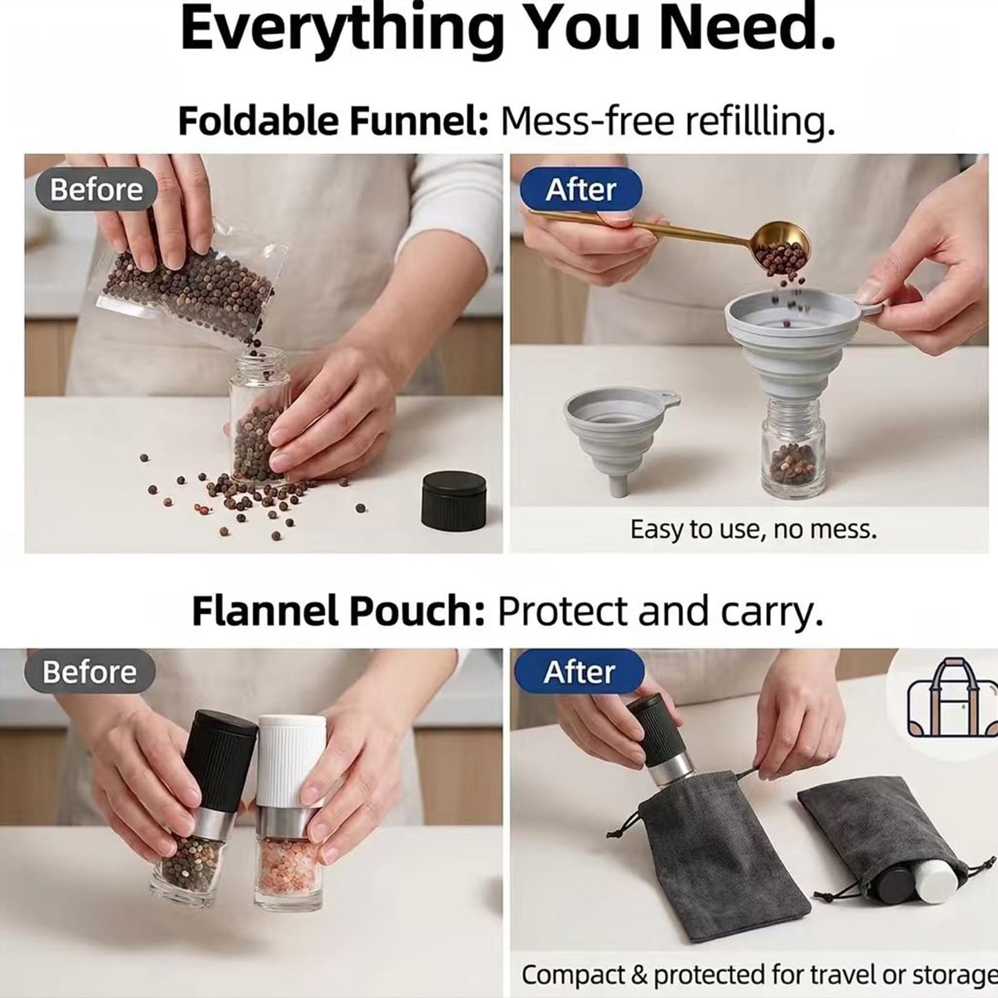 4-Piece Mini Salt and Pepper Grinder Set