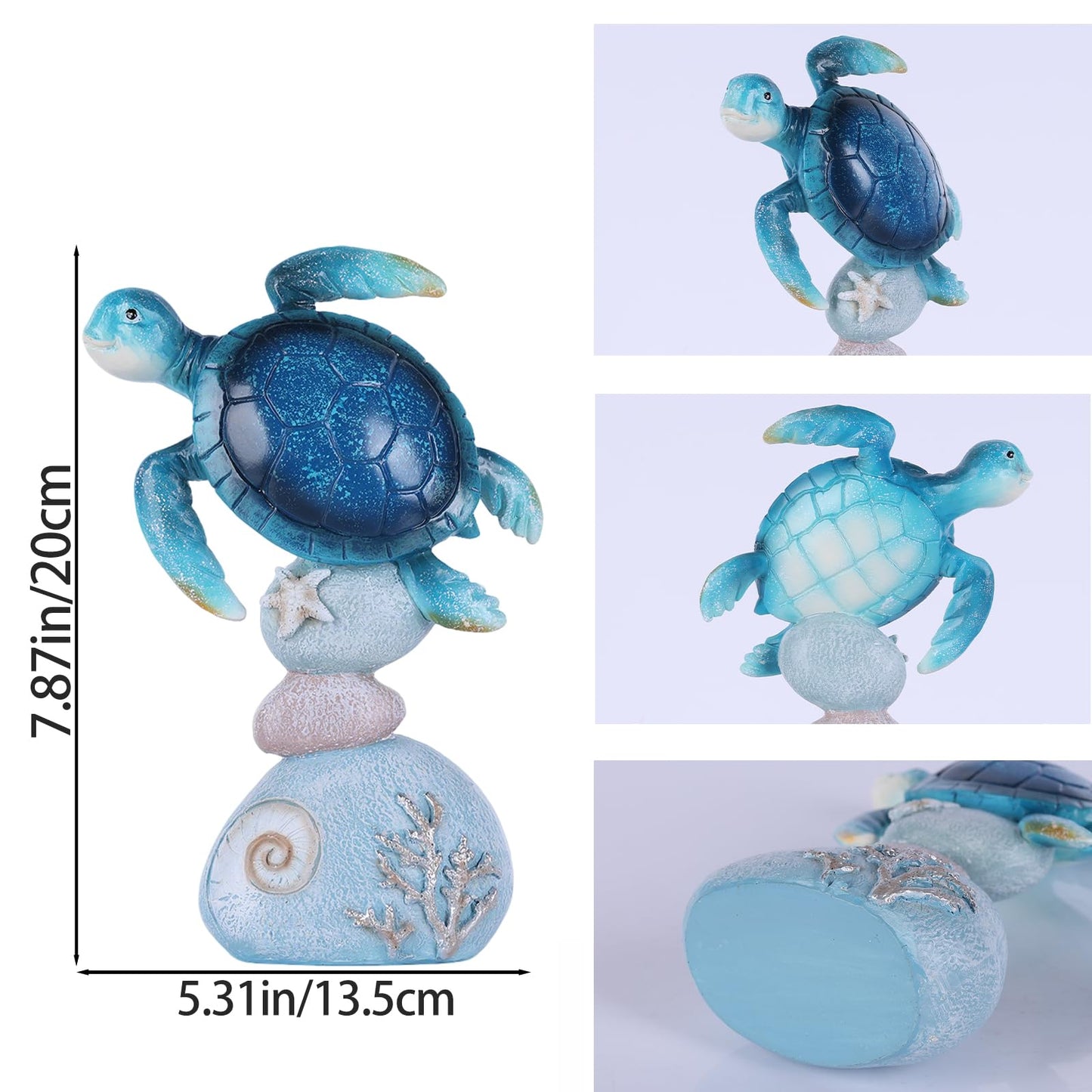 DOVDOV Blue Sea Turtle Statue, Ocean-Themed Coastal Home Decor; Perfect for Bookshelves, Coffee Tables, desks, Living Rooms, Beach Houses, and Nautical-Themed Gifts. (Blue)