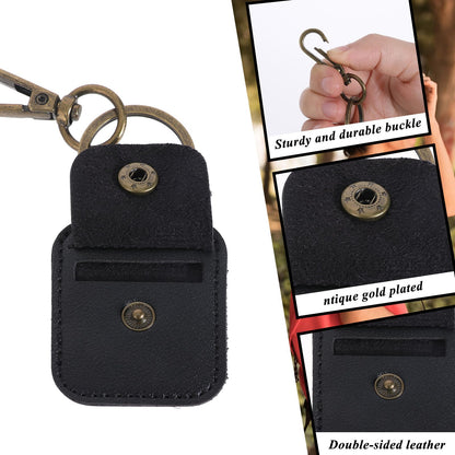 InnoHHustle Leather Ring Holder Keychain, Portable Gym Ring Holder Jewelry Keychain Travel Pouch for Wedding Necklace（Black）