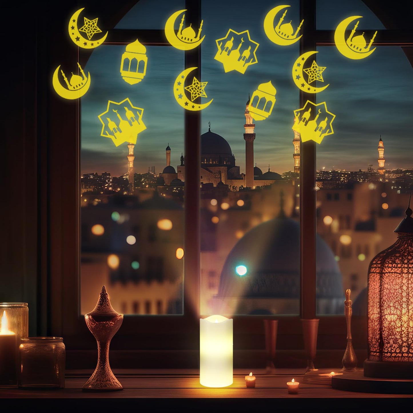 Baquler Ramadan Flameless Candles Projector Light Eid Mubarak LED Candle Battery Operated Star Moon Night Light with Remote and Timer Eid Mubarak Electric Gifts Ramadan Decoration for Home Room Decor