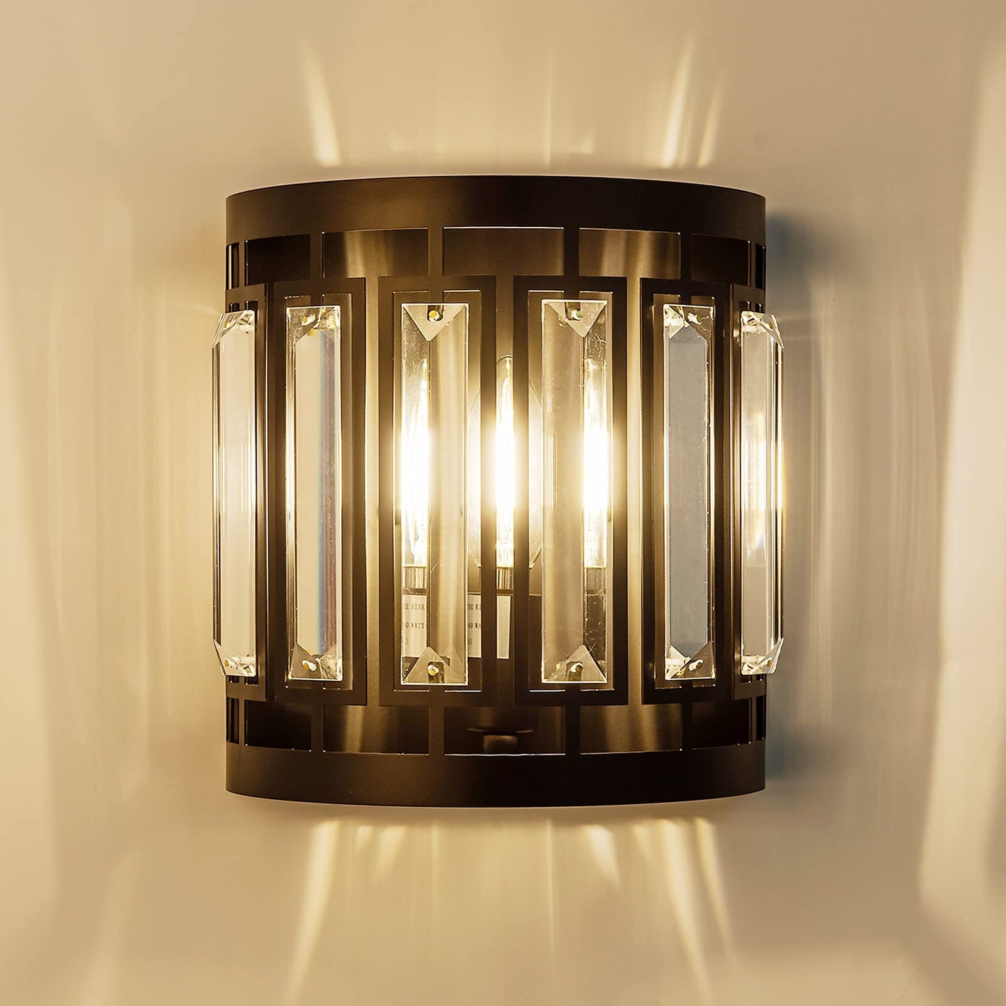 Larootsi Modern Crystal Wall Sconce 1xE26 Black Vanity Wall Lamp K9 Crystal Wall Light Fixture for Hallway Doorway Bedroom Living Room Lighting