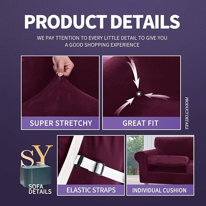 ZNSAYOTX Luxury Velvet Sofa Cover 3 Piece Stretch Loveseat Covers