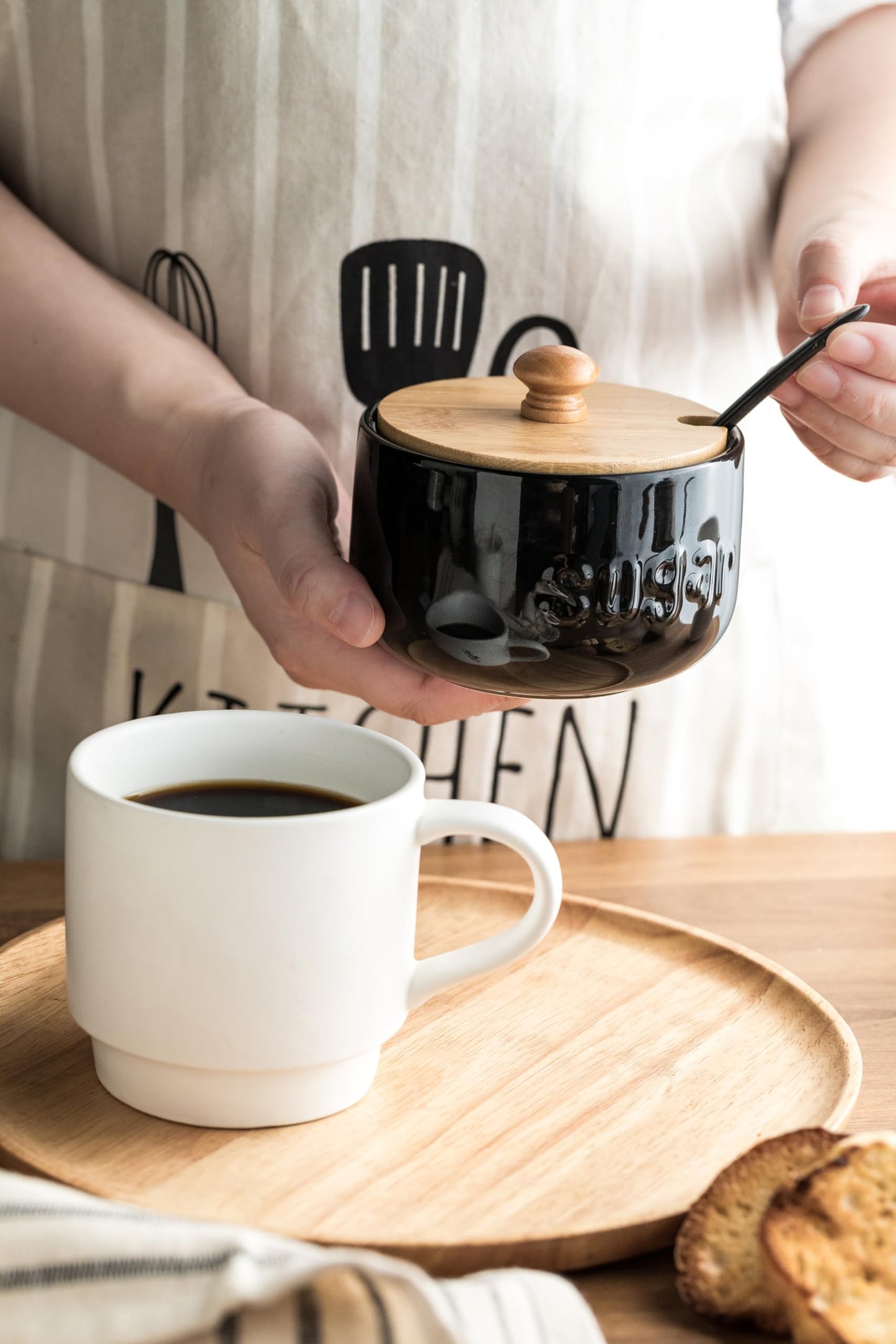 LYEOBOH Sugar Bowl 17 OZ Sugar Jar, Sugar Container for Coffee Bar, Ceramic Jar with Lid and Espresso Cups and Saucers Set, Ceramic Coffee Cup 3 Ounces Small Demitasse Cups Espresso Mugs