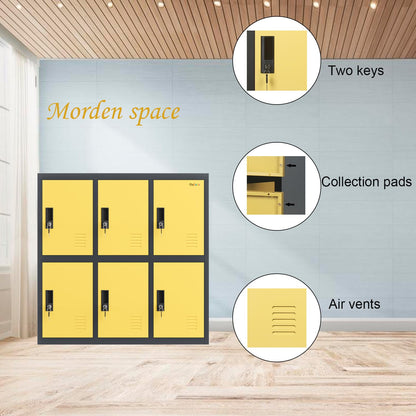 MECOLOR Metal Cabinet with Lock, Lockable Steel Office Cabinets Storage Employee Locker Home Gym (W6D, Yellow)