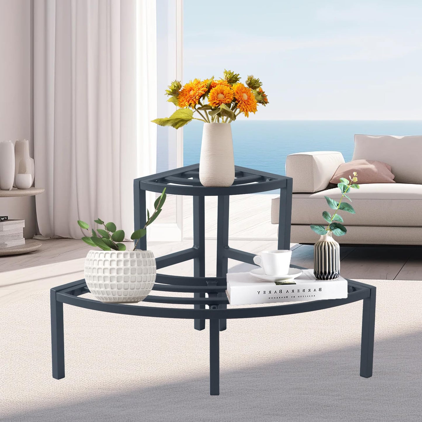 DHYGOTFUR Aluminum 2-Tier Plant Stand Lightweight, Sturdy, and Rust-Free Corner Shelf Ladder Rack Perfect for Indoor and Outdoor Greenery Display