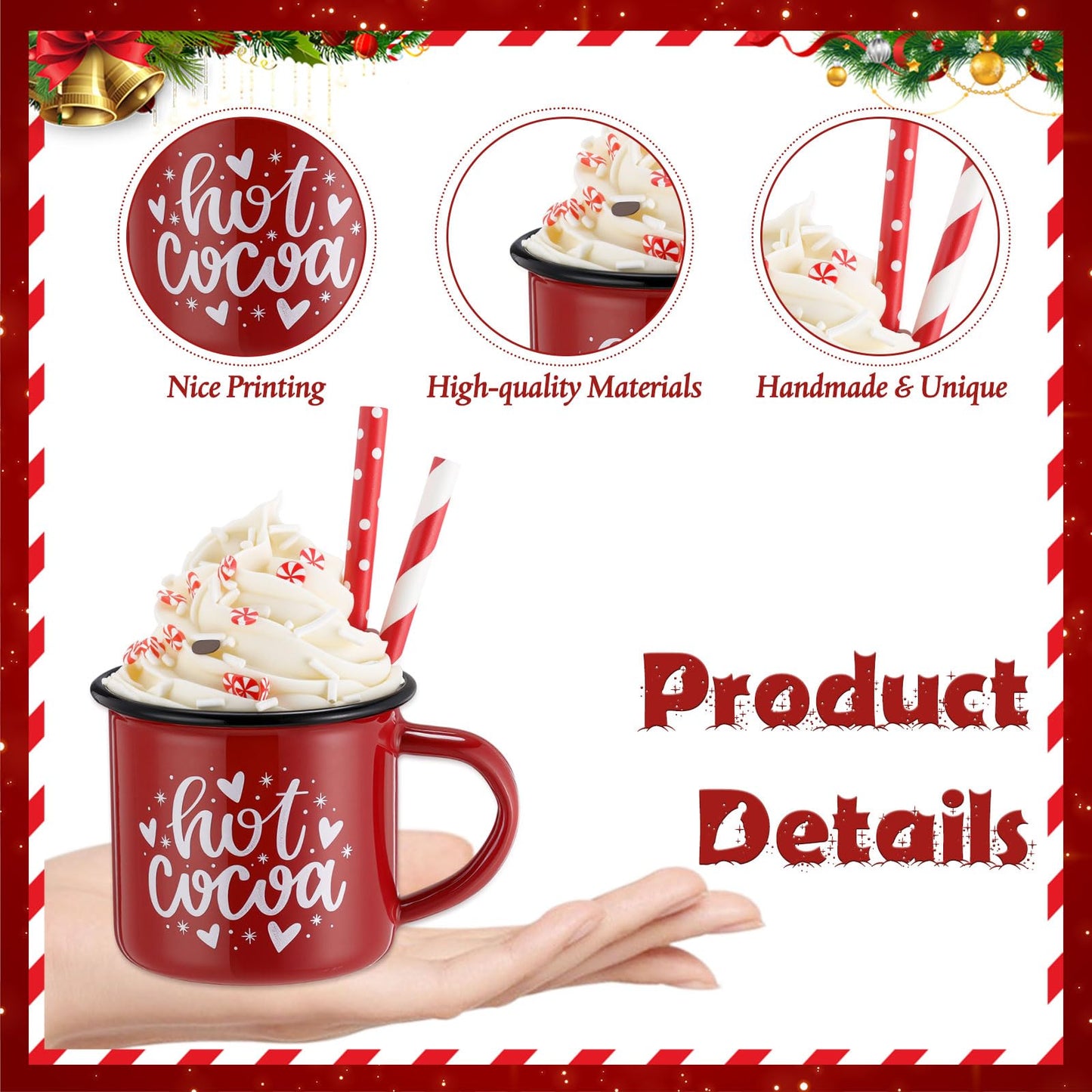 Jingmore 2 Pack Christmas Coffee Bar Decor with Faux Whipped Cream Ceramic Gingerbread Coffee Mugs Faux Hot Cocoa Toppers Christmas Tree Gingerbread Man Decoration for Xmas Bar Centerpieces