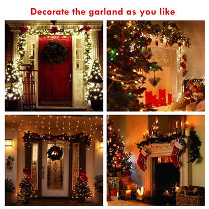 ANOTHERME 9 FT Pre-lit Christmas Garland Holiday Artificial Decor, Christmas Garland with Lights for Stairs Wall Door Indoor Outdoor Garland with Battery Operated Timer