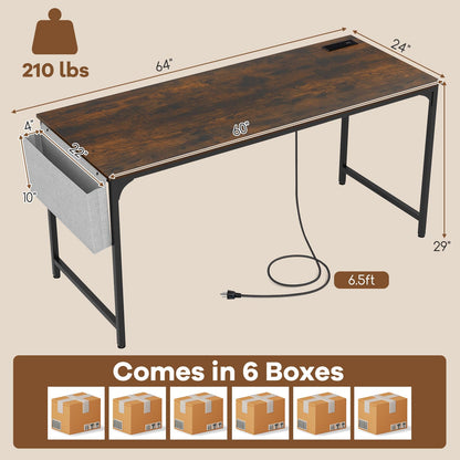 Tangkula 60" Conference Desk Set of 6, Modern Boardroom Desk with Storage Bag, Headphone Hook, Sturdy Metal Frame, Rectangular Seminar Table with Charging Station