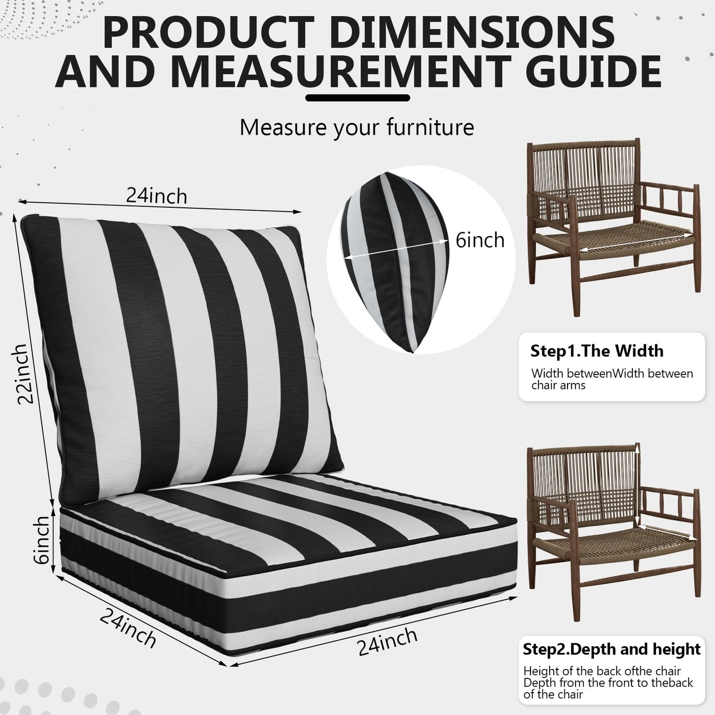 Suionryorid 24" x 24" x 6" Outdoor Deep Seat Cushions Set - 4 Set Waterproof & Fade Resistant Patio Furniture Replacement Cushions, Non-Slip Outdoor Cushions Fit Loveseats, Couches, Chairs, and Sofas